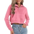 thumbnail image 4 of VISALY Half Zip Pullover Tunic Sweatshirt Sweatshirt for Women Fall Winter Tops Long Sleeve Shirts Oversized Tshirts Round Neck Basic Sweatshirt Pullover Sweatshirt Plain Sweatshirt Women Pink Xl, 4 of 4