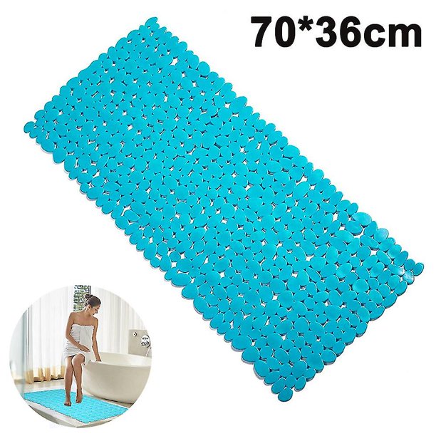 Alfombrilla para bañera de guijarros, alfombrillas de ducha antideslizantes con ventosas, orificios de drenaje para bañera de baño de 70x36cm