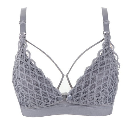 

Women Maternity Feeding Nursing Bra Plaid Lace Open Front Breastfeeding Bralette