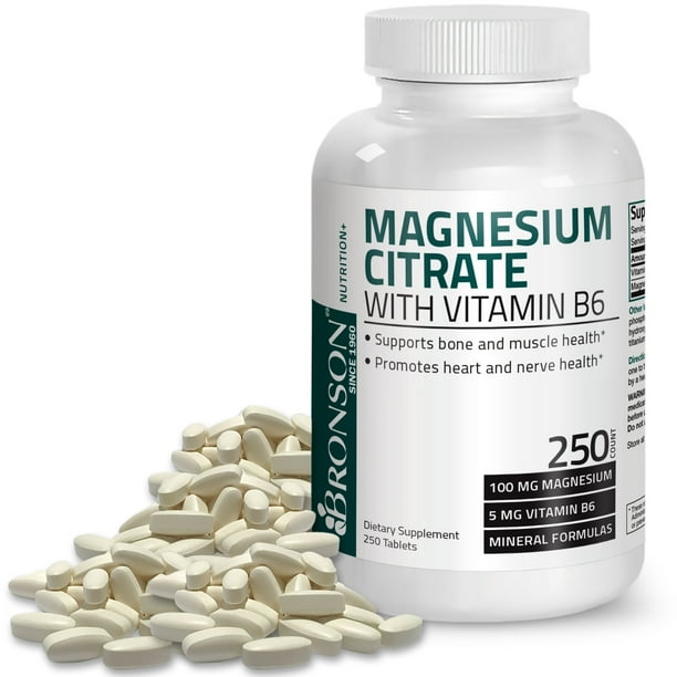 Bronson Magnesium Citrate with Vitamin B6, 250 Tablets