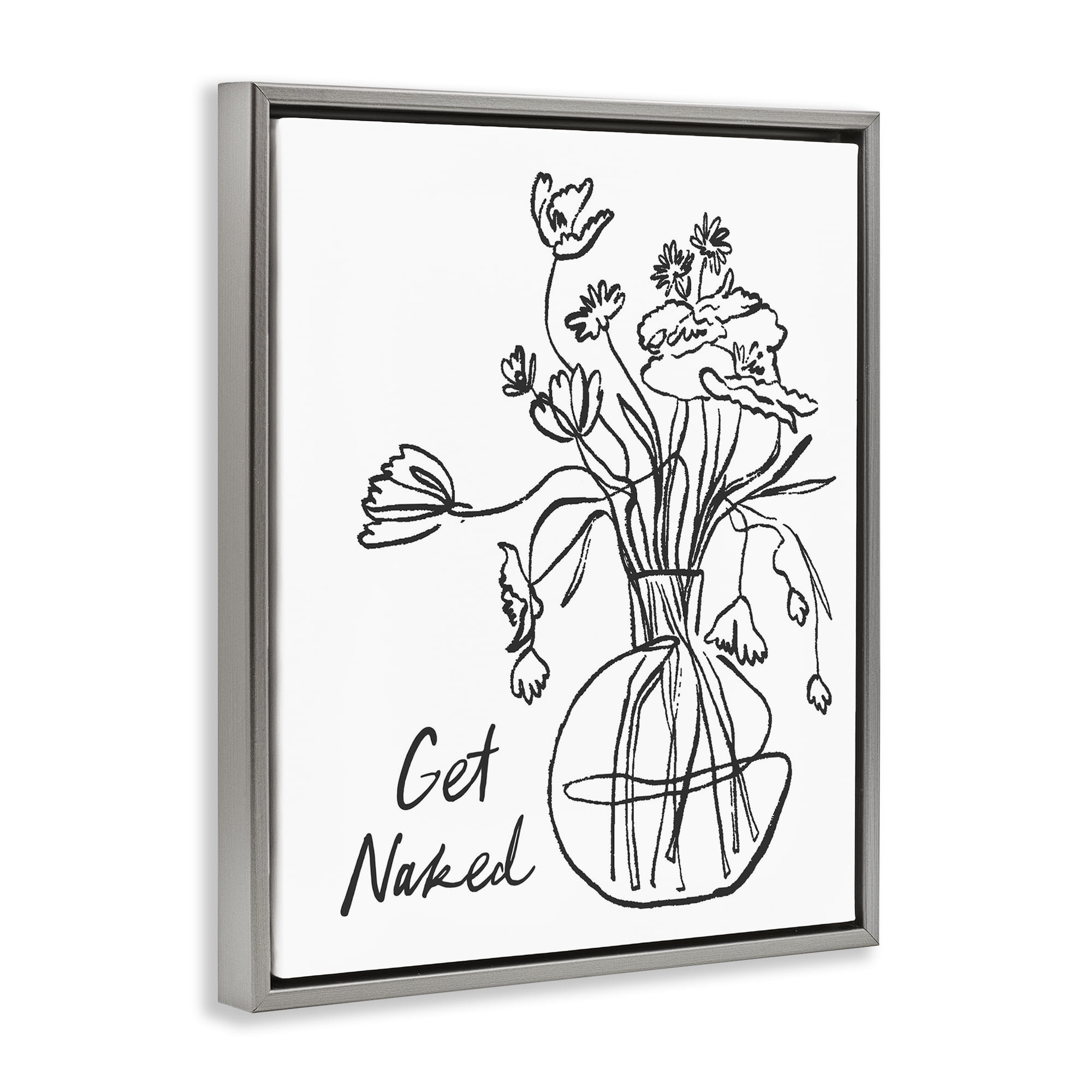 Stupell Industries Get Naked Flower Contour Gray Framed Floater Canvas Wall Art, design by Lettered and Lined