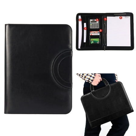 FOLOYORI Business Portfolio With Calculator Removable Folder Black Microfiber Leather 1Pcs For Men Women