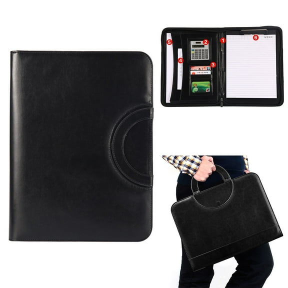 FOLOYORI Business Portfolio With Calculator Removable Folder Black Microfiber Leather 1Pcs For Men Women