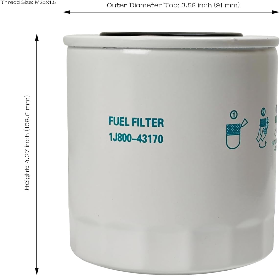 Fuel Filter 1J800-43170 1J800-43172 for Kubota KX040-4CA L3301DT L3301F L3560DT L3901DT L3901F L4060DT L47 L4701DT L4701H M6060HD M62 M7060HD MX4800 MX5200 MX5800 Engine