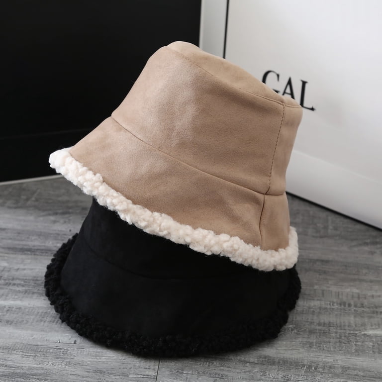 Shearling Bucket Hat Tan Faux Fur Lined Wear as Bucket or Beanie NWOT Women main image 4