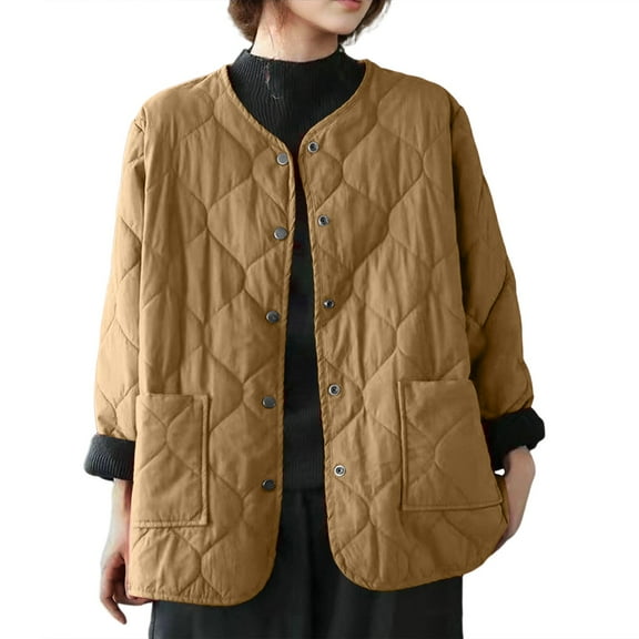 GigrtiJin Oversized Quilted Jacket for Women Solid Color Button Down Long Sleeve Outwear with Pocket