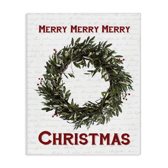 Stupell Industries Cottage Merry Christmas Wreath Holiday Word Design Canvas Art, 16 x 20, by Lettered and Lined