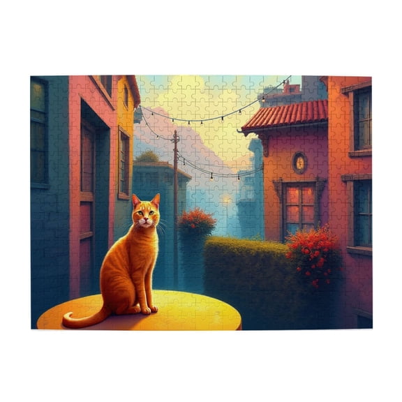 500 Piece Jigsaw Puzzle For Adults Orange Cat In Colorful Alleyway Challenging & Relaxing Puzzles Unique Artwork Home Decor Fun Gift 500 Pieces Adult Puzzles 20.5X15In