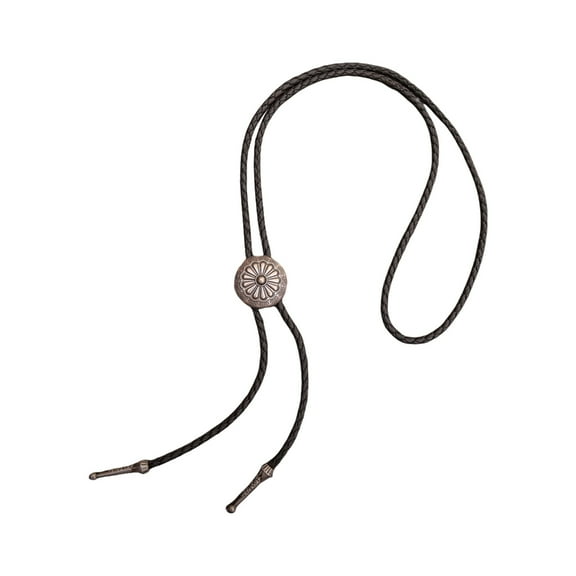 Aellinatey Elegant Leather Bolo Tie with Metal Flower Pendant for Men's Western Necktie