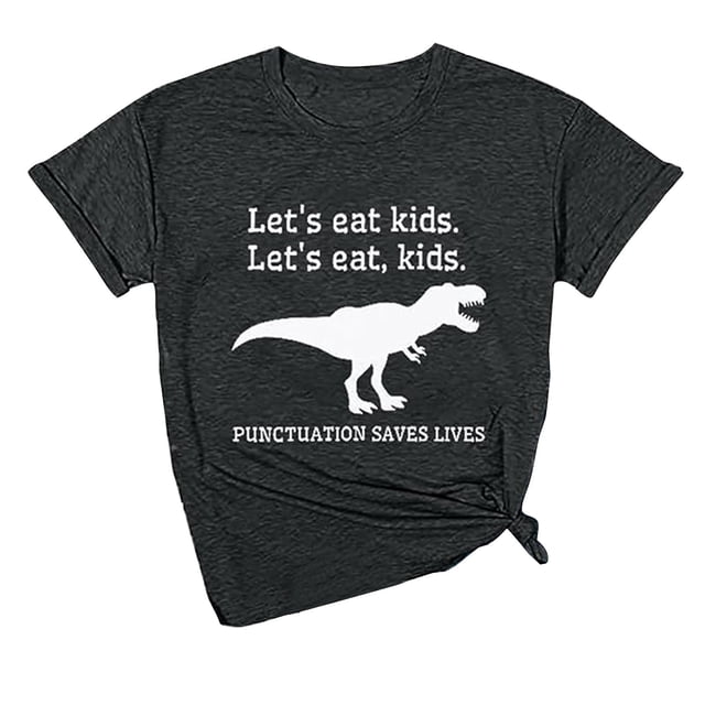 TSADFHJI Hauts d'Été pour Femmes en Solde Mode Moderne Confortable Col Rond Imprimé Dinosaure T-Shirt TTG Gris