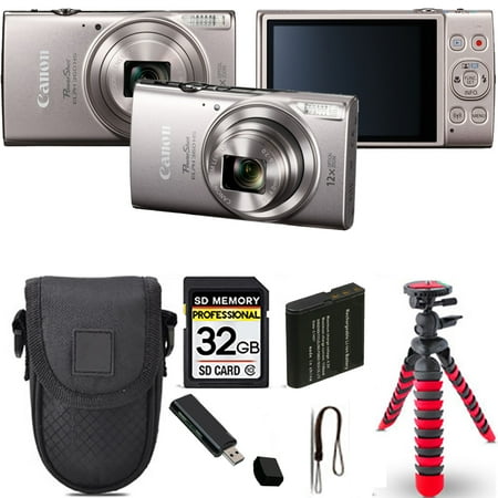 Canon PowerShot ELPH 360 Camera (Silver) + Spider Tripod + Case - 32GB Kit