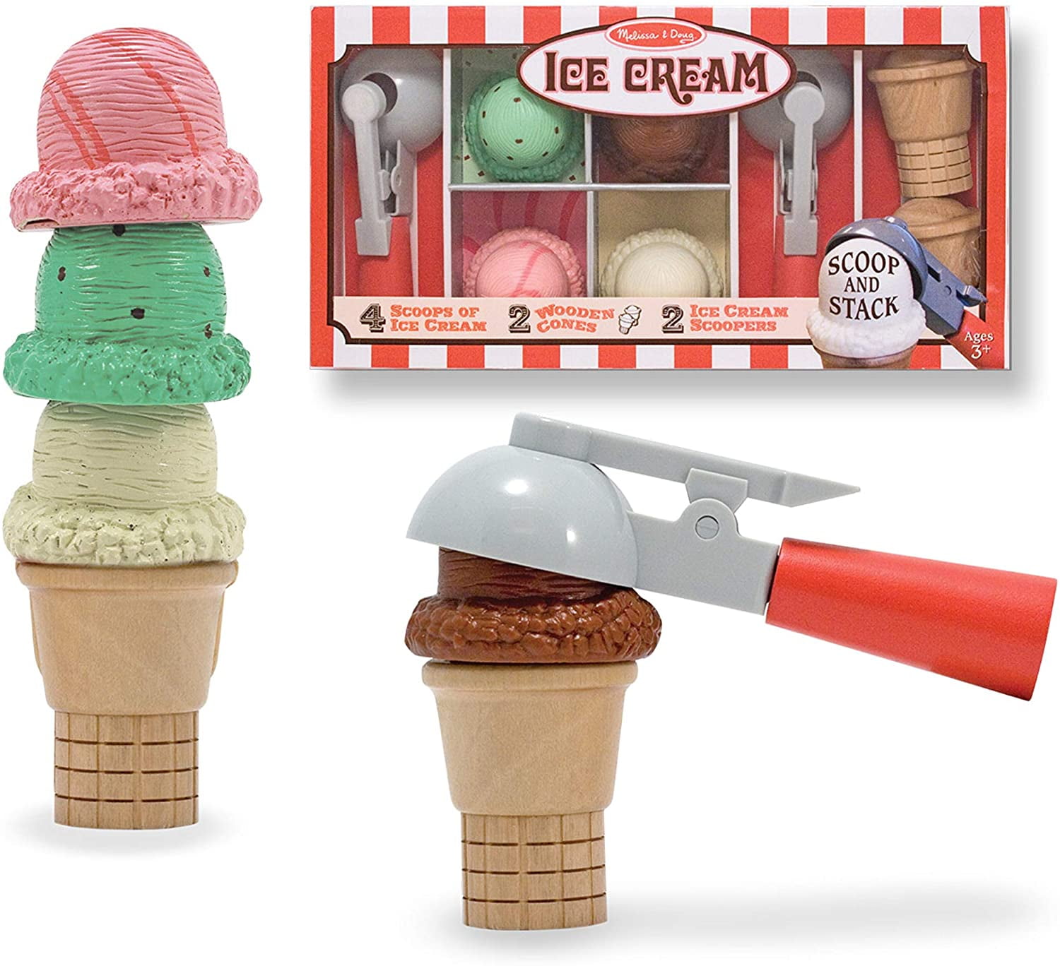 Frozen Treats Cones Wooden Ice Cream Set Pretend Play Food Ice Cream Topping 
