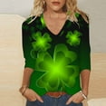 thumbnail image 2 of BLVB Womens 3/4 Sleeve Tshirt St Patricks Day Tees Shirt Shamrock Tops Casual V Neck Blouse Tops Green 12, 2 of 5