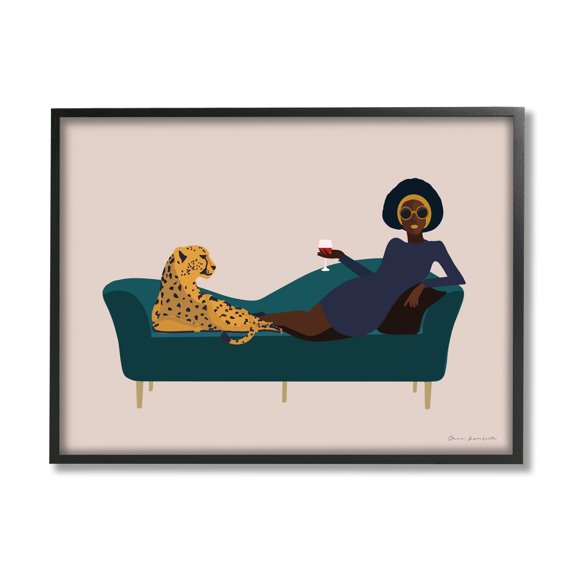 Stupell Industries Modern Fashion Female Wine Glass Cheetah Animal Couch, 30 x 24, Design by Omar Escalante