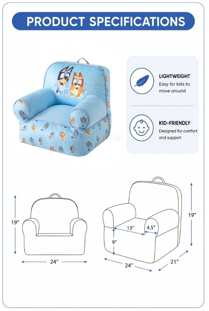 Bluey Toddler Bluey and Bingo Square Bean Bag Chair, Blue