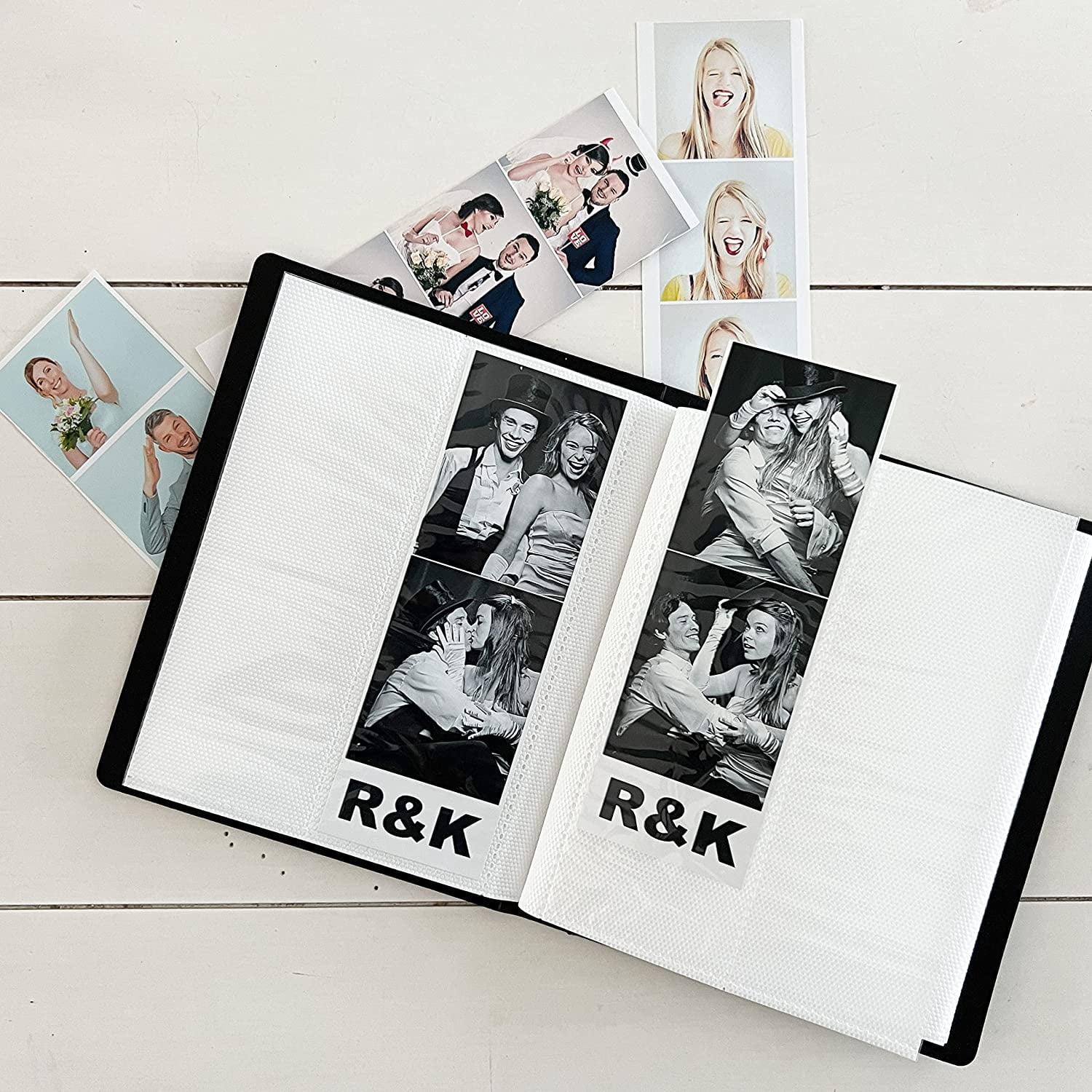Photo Booth Frames - Black Cover Photo Booth Wedding Memory Guest Book Album  DIY Picture Scrapbook with 2x6 Inch Photo Strip Inserts - 40 Black Pages -  Picture Perfect Supply