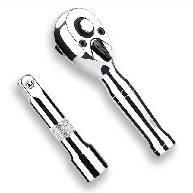 Juego de Trinquete Rechoncho, Manejar de Trinquete con Accionamiento de 3/8 Pulgadas y Barras de ExtensióN, Minillave de Trinquete con Cabezal de LiberacióN RáPida Reversible 72-T
