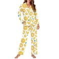 thumbnail image 4 of DISNIMO 2 Piece Women Pajama Set Lemon Print Long Sleeve Sleepwear with Long Pajama Pant Button Up Nightwear with Pockets V Neck Loungewear, Available in Plus Size, XL, 4 of 7