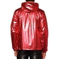 thumbnail image 3 of INSPIRE CHIC Metallic Windbreaker for Men's Drawstring Hooded Zipper Party Club Jacket Red M, 3 of 5