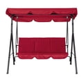thumbnail image 1 of Chaise Balançoire de Patio Extérieure à 3 Places – Auvent Réglable, Cadre en Acier Robuste, Siège en Textilène Respirant, Berceuse Rembourrée Imperméable – pour Jardin, Cour Arrière, Terrasse, Bord de Piscine – Rouge-Z1, 1 of 8