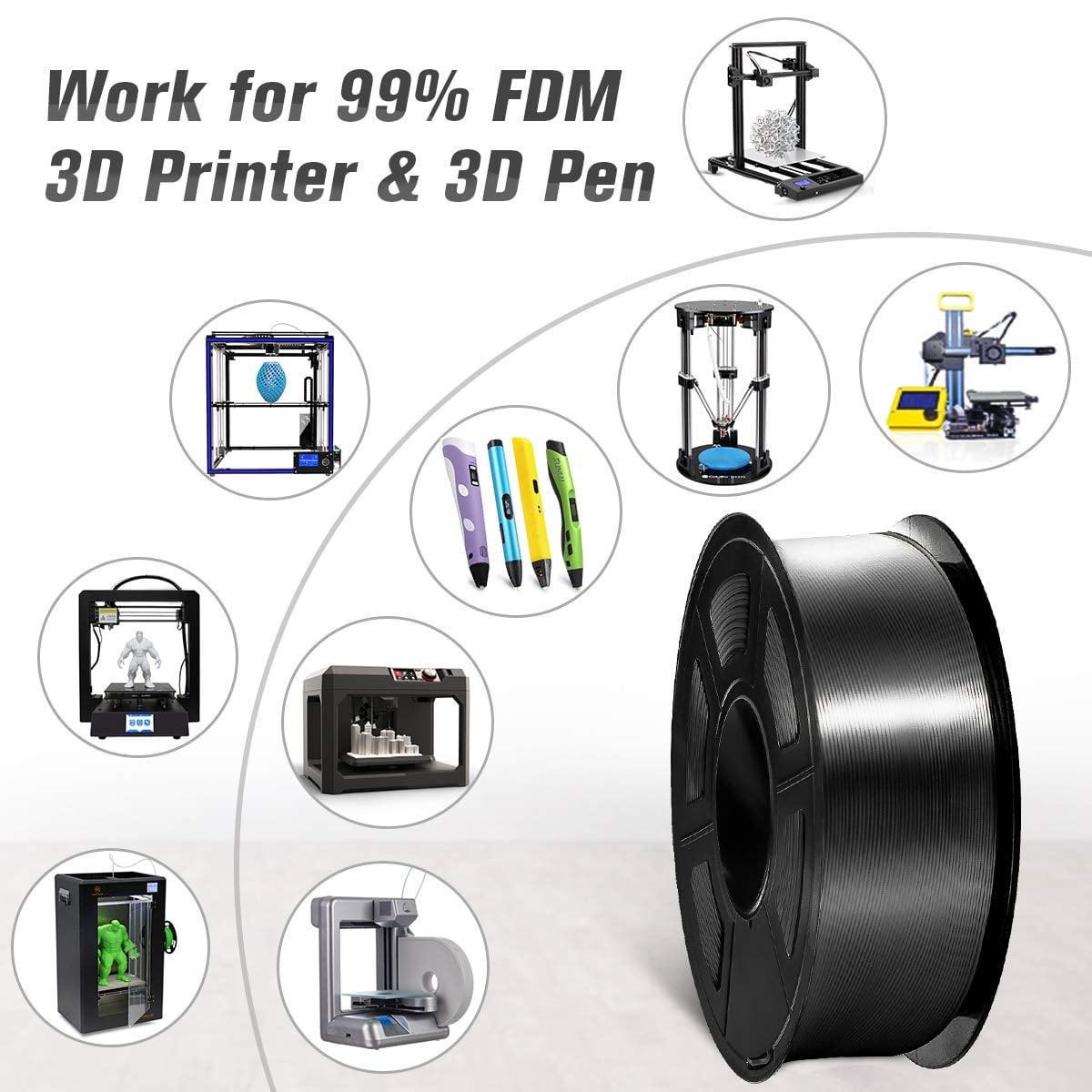SUNLU Silk PLA Filament 1.75mm, Neatly Wound Shiny PLA 3D Printer Filament, Dimensional Accuracy +/- 0.02mm, Fit Most FDM 3D Printers, Good Vacuum Packaging, 330 Meters, Silky Black 3KG