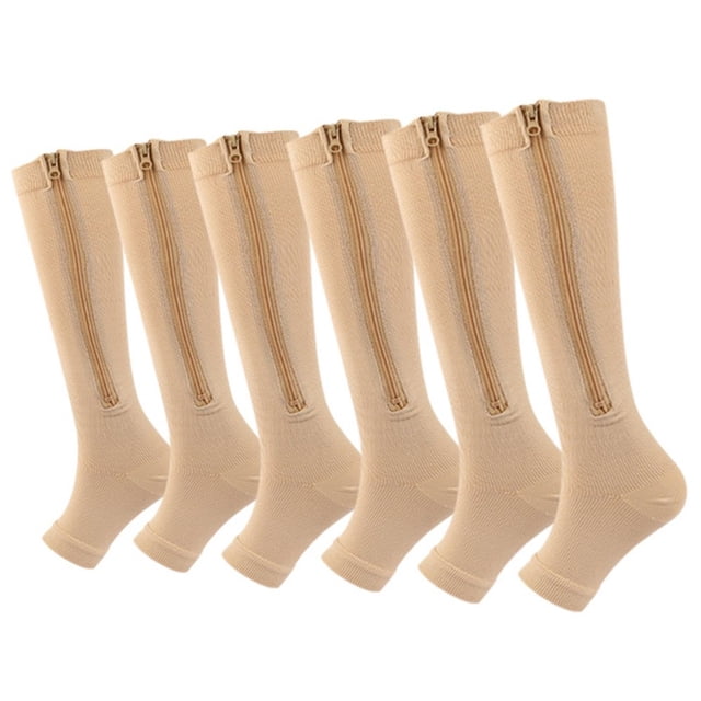 Aosijia 5 Pairs Unisex Compression Socks Toe Open Leg Support Stocking Knee High Socks with Zipper for Mens Womens M