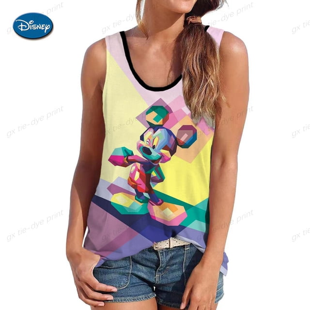 Women Summer Disney Mickey Mouse Print Vest Tops Sleeveless Bustier Soft Elastic Washable Wear-resistant Vest Crop Top SeamlessXL Gao Jinjia LED