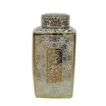 thumbnail image 1 of Benzara BM153724 Gleaming Decorative Ceramic Covered Jar in White & Gold, 1 of 1