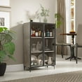 thumbnail image 3 of 3 Tier Glass Display Cabinet with Light  Storage Curio Cabinet with Pop-up Glass Doors  Collectors Figure Organizers Wine  Bookcase for Living Room/ Office/Dining Room  Rustic Grey, 3 of 7
