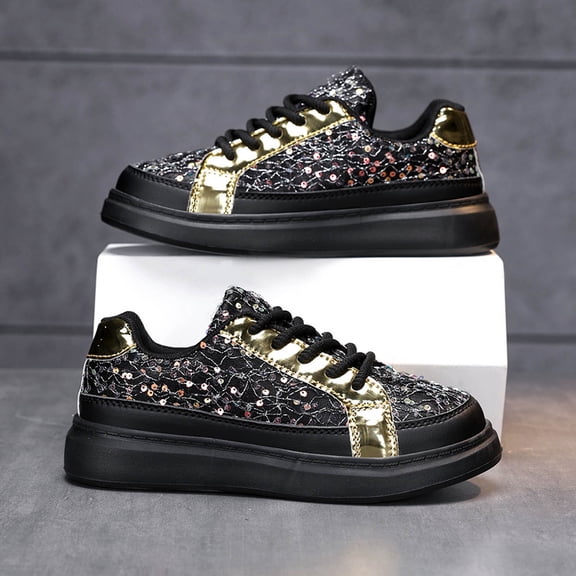 ZHOGXU Toddler Kids Girls Sneakers Non Slip Flat Sole Soft Sole Sequins Lightweight Breathable Sports Shoes For Casual Daily Wear,Black,4.5-5 Years