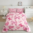 thumbnail image 2 of Manfei Cute Bowtie Bedding Comforter Set,3D Heart Pattern Twin Comforter Sets,Princess Bow Knot Bedding Set For Girls,Microfiber Bedroom Decor Reversible,2 Pieces, 2 of 8