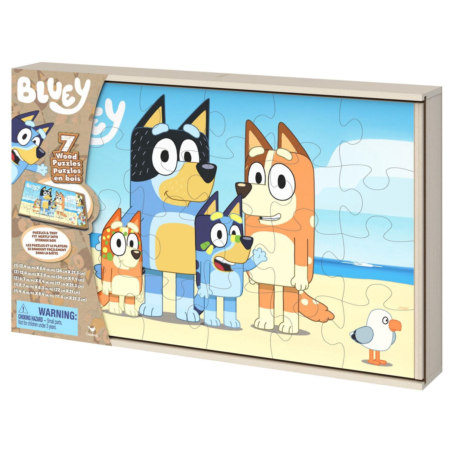 Bluey Jigsaw Puzzles for Kids, Set of 7 Wood Puzzles with Storage