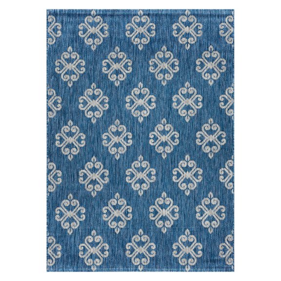 Tayse Veranda Area Rug VND1514 Transitional Indigo Half-Brick Swirls 5' 3" x 7' 3" Rectangle