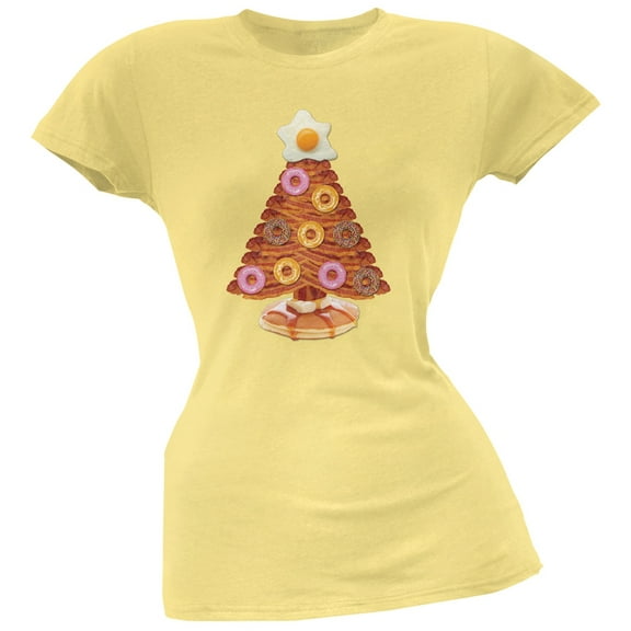 Breakfast Bacon And Eggs Christmas Tree Yellow Soft Juniors T-Shirt