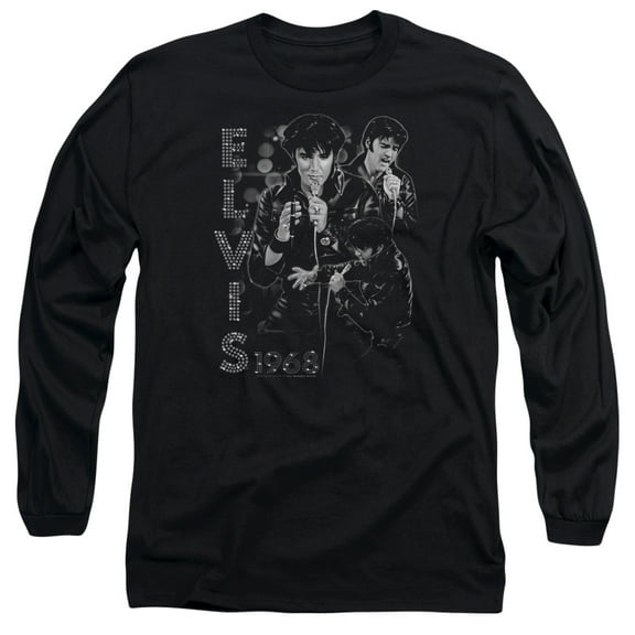 Trevco ELV779-AL-3 Elvis Presley & Leathered Long Sleeve Adult 18-1 T-Shirt, Black - Large
