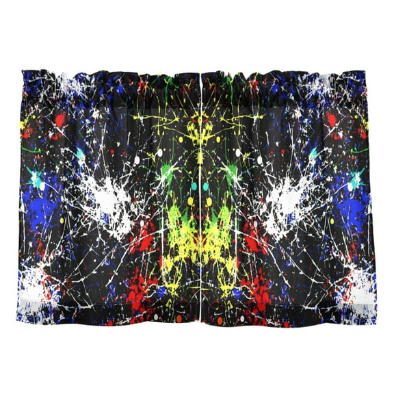 Colorful Splatter Pattern Kitchen Curtains Tier Set 27x24 Inch 2 Panels Semi Sheer Light Filtering Privacy UV Protection