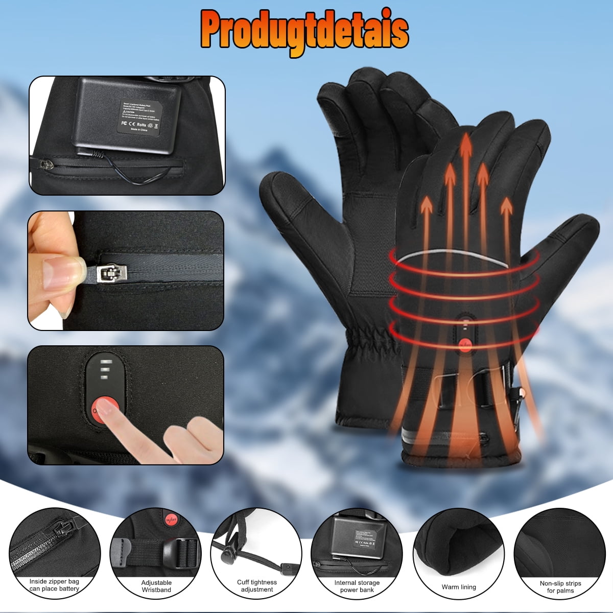 GUQDZOF Heated Gloves for Men Women with 7.4V 10000mAh Rechargeable Battery Waterproof Heated Ski Gloves for Motorcycle Working Hunting Hiking Camping Walking Arthritis Raynaud Skiing, M