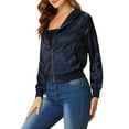 thumbnail image 4 of Allegra K Women's Sparkle Holographic Shimmering Metallic Zipper Hood Shiny Bomber Jacket, 4 of 6