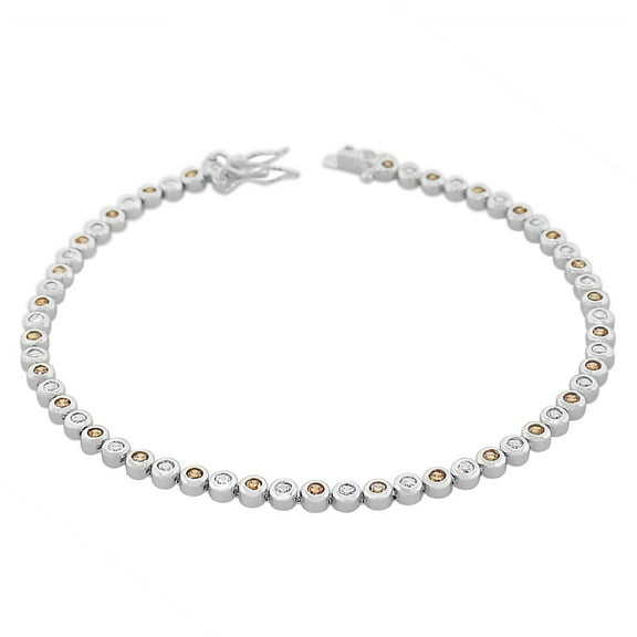 925 Sterling Silver Bezel-Set Round Multicolor CZ Classic Tennis Bracelet