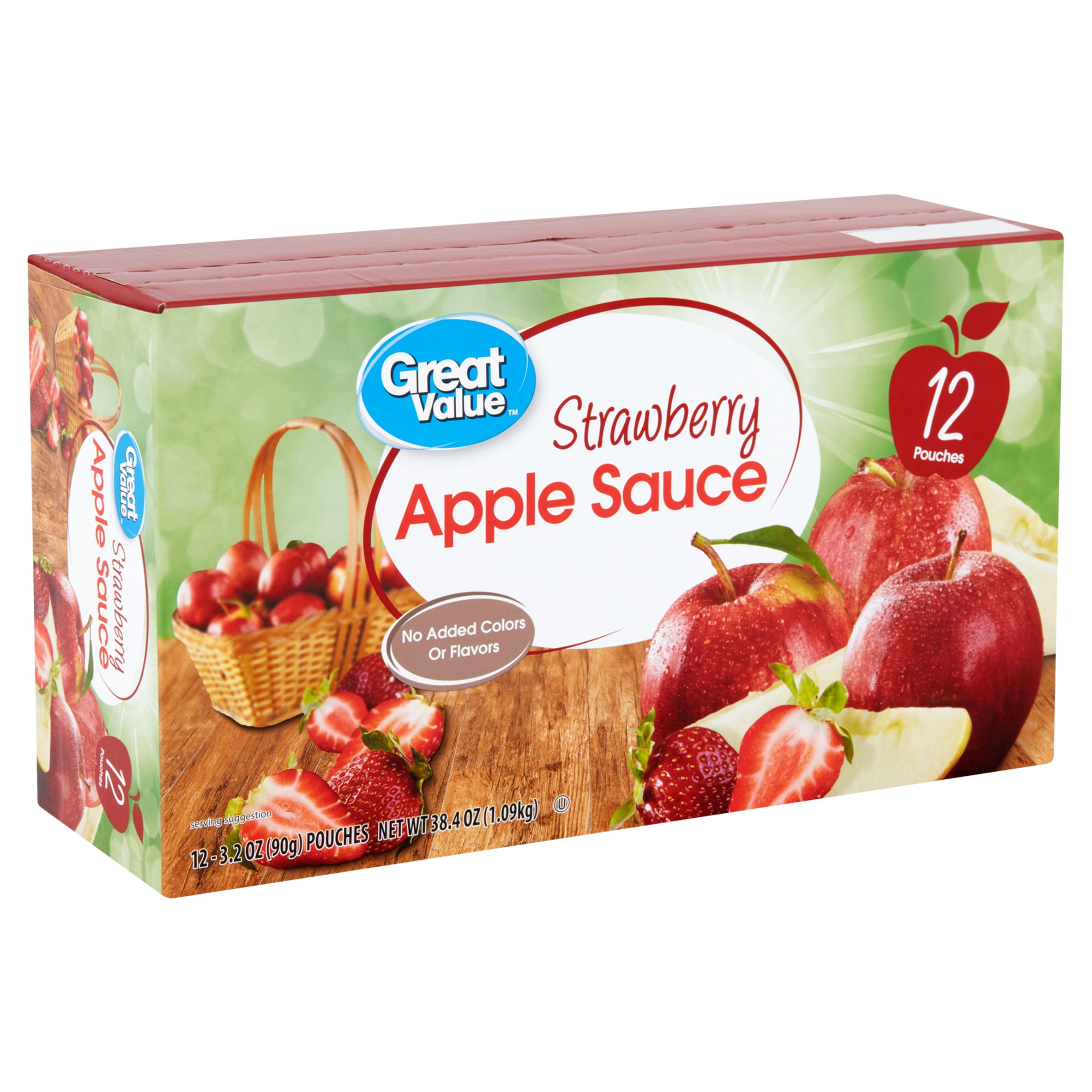 (4 pack) Great Value Strawberry Applesauce, 3.2 oz, 12 Count