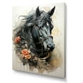 thumbnail image 2 of Designart "Floral Horse Beauty Black Portrait" Animals Canvas Wall Art - Traditional Pink Horse Bedroom Canvas Wall Art, 2 of 6
