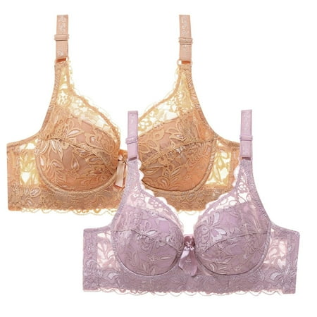 WREESH Womens 2 Pack Lace Bralette Comfortable Push Up Soft Padded Wireless Plunge Bra Adjustable Strap Everyday Bra Underwear Khaki