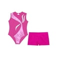 thumbnail image 6 of inlzdz Kids Girls Sparkle Gymnastic Leotard Outfits with Shorts Dance Bodysuit Swimwear Set 4-16Year Hot Pink 14, 6 of 7