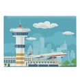 thumbnail image 1 of Airport Cutting Board, Nursery Themed Cartoon of Control Tower and Take Off Plane on City Silhouette, Decorative Tempered Glass Cutting and Serving Board, in 3 Sizes, by Ambesonne, 1 of 2