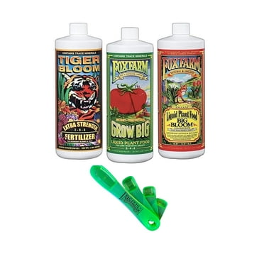 Fertilizer Soil Trio Liquid Nutrient: Tiger Bloom, Grow Big, Big Bloom  - (Pack of 3-32 oz) with measure spoon