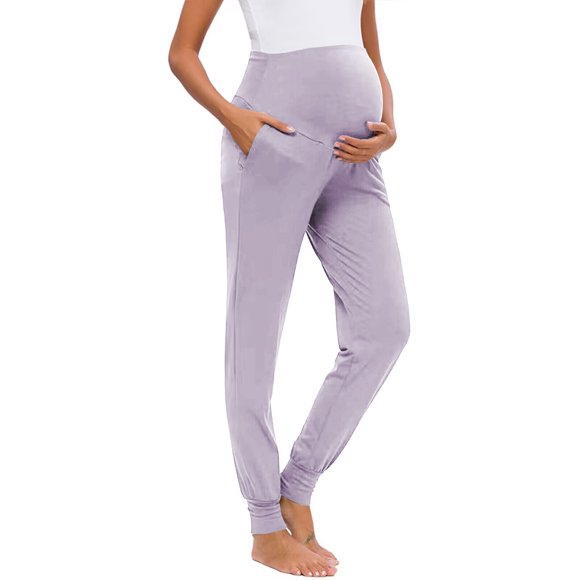 Jsaierl Women's Maternity Pants High Waisted Maternity Activewear Jogger Leggings Track Cuff Sweatpants Over The Belly Stretchy Pregnancy Pants