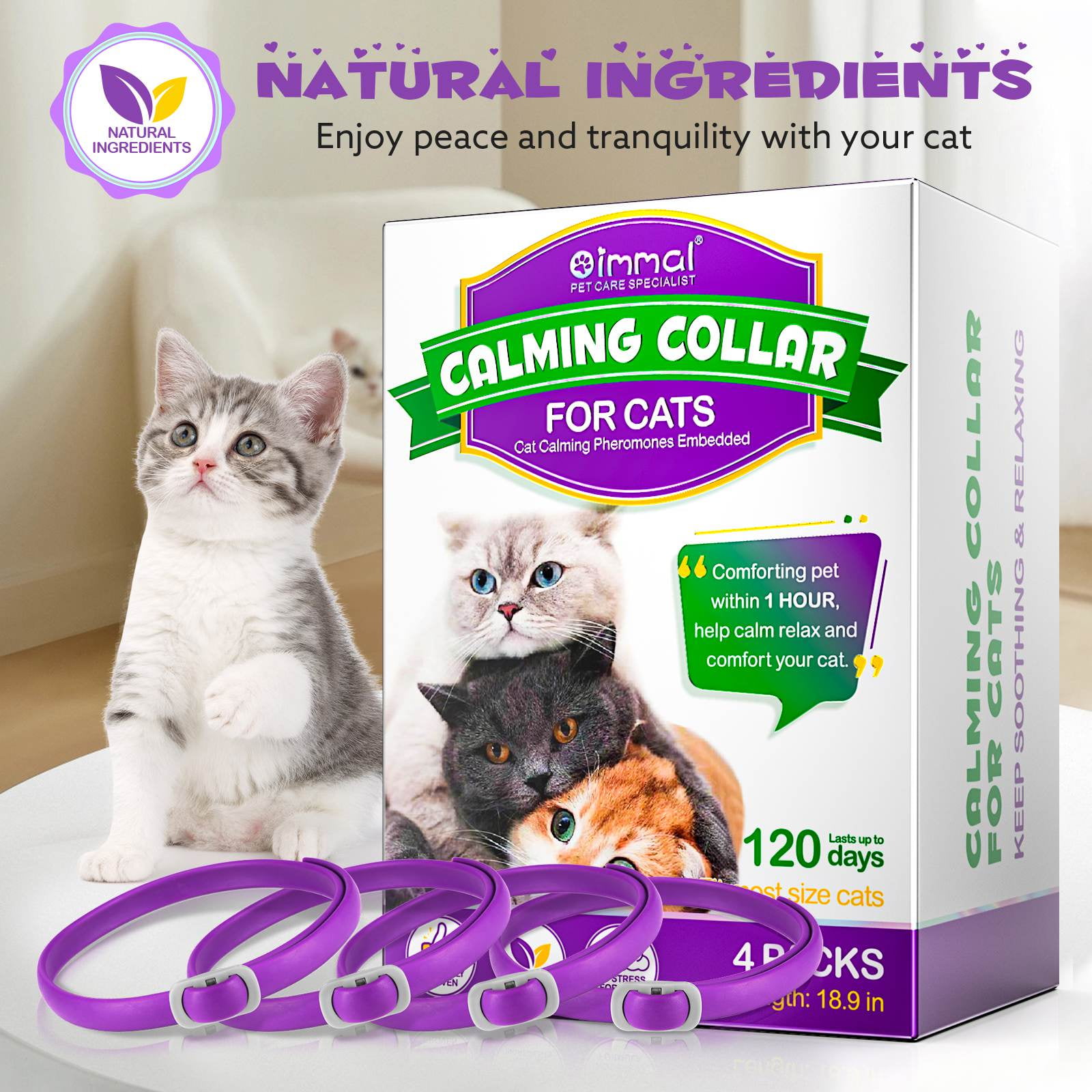 Oimmal Calming Collar for Cats with Pheromones Cat Anxiety and