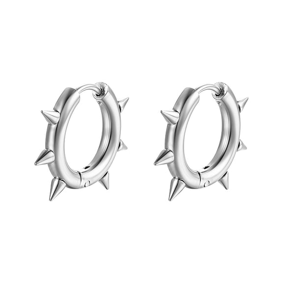 5 pc Stainless Steel Hoop Earrings for Men Rivet Platinum 16x21mm