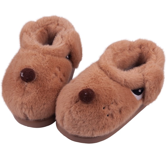 Women Cute Animal Brown Dog Cartoon Home Furry Slippers - Memory Foam Warm Gifts Trendy House Shoes Indoor Outdoor