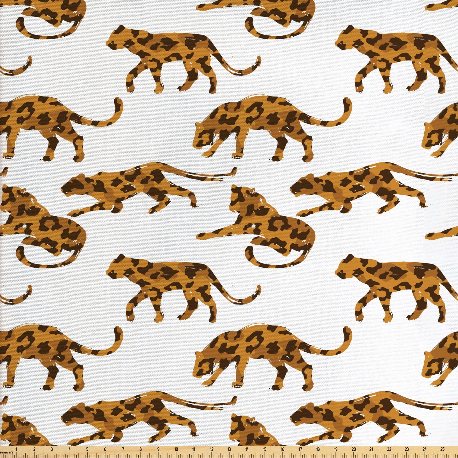 Jaguar Fabric by The Yard, Watercolor Style Composition of Exotic